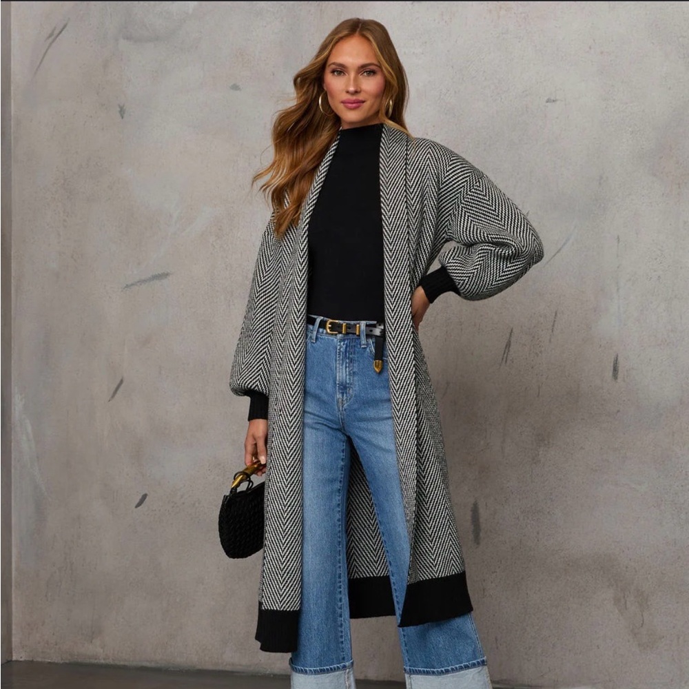 A New Day Black and White Houndstooth Duster Cardigan